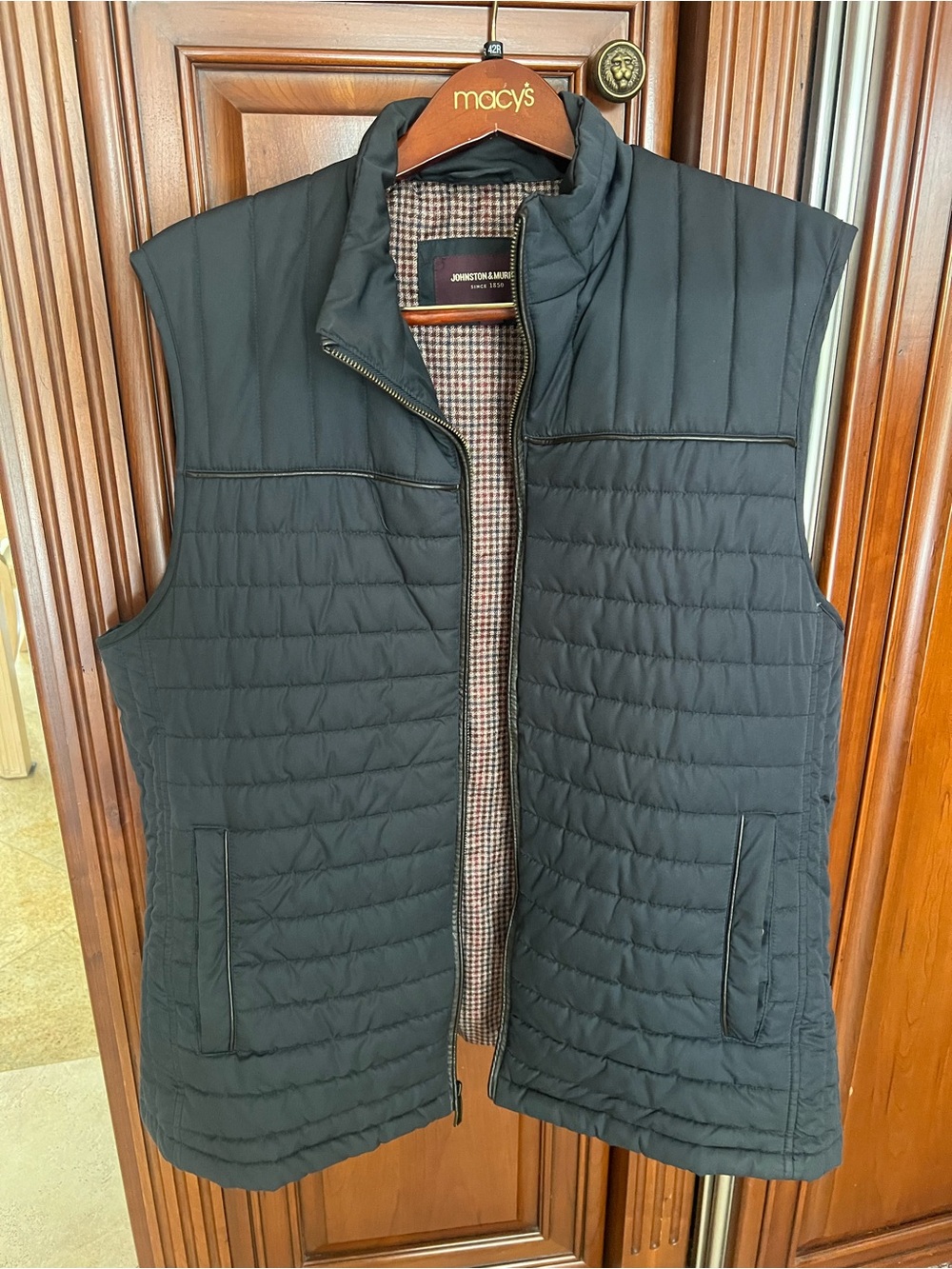 Johnston & Murphy Quilted Leather Trim Navy Blue Men's Vest with Zip